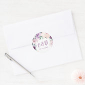 Bloeiende botanische paarse bloemenbruiloft monogr ronde sticker (Envelop)