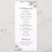 Bloeiende botanische paarse bloemenbruiloft progra menu (Achterkant)