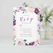 Bloeiende botanische paarse bloemenbruiloft RSVP (Staand voorkant)