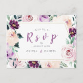 Bloeiende botanische paarse bloemenbruiloft RSVP Uitnodiging Briefkaart (Voorkant)