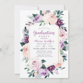 Bloeiende botanische paarse bloemengraduatefeest kaart