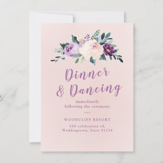 Bloeiende botanische paarse bloemenontvangst kaart (Voorkant)