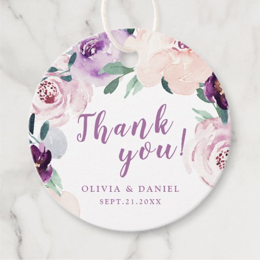 Bloeiende botanische paarse bloemige dank je bedankjes labels (Voorkant)