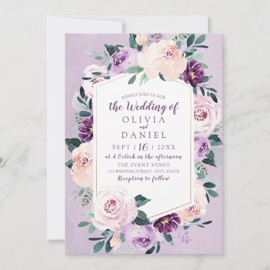 Bloeiende botanische paarse bloemige geometrische kaart (Voorkant)