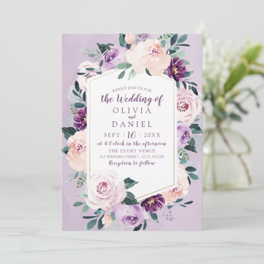 Bloeiende botanische paarse bloemige geometrische kaart (Staand voorkant)