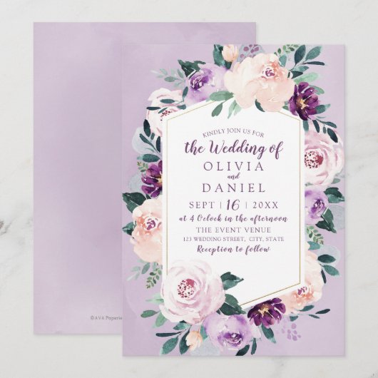 Bloeiende botanische paarse bloemige geometrische kaart (Voorkant / Achterkant)