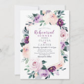 Bloeiende botanische paarse bruiloft repetitie din kaart (Voorkant)
