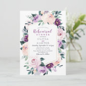 Bloeiende botanische paarse bruiloft repetitie din kaart (Staand voorkant)