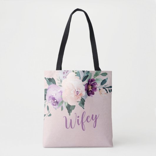 Bloeiende botanische paarse gepersonaliseerde echt tote bag (Voorkant)