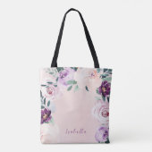 Bloeiende botanische paarse gepersonaliseerde echt tote bag (Achterkant)
