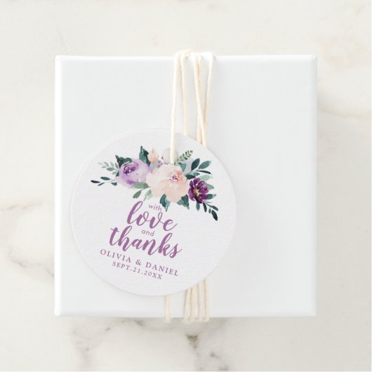 Bloeiende botanische paarse met liefde en bedankt bedankjes labels (In situ)