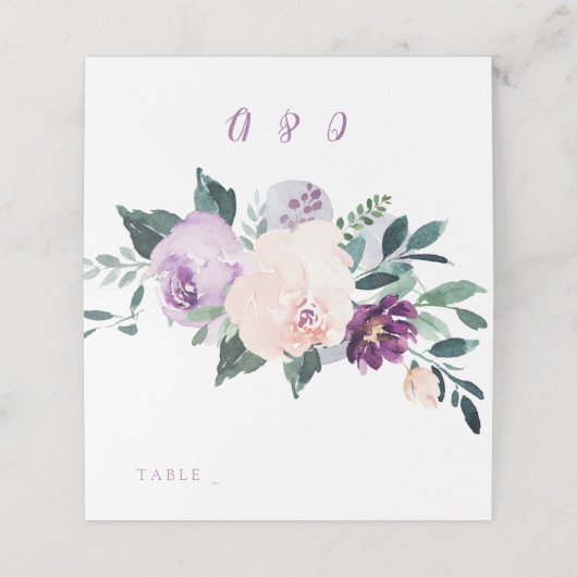 Bloeiende botanische paarse trouwplaatskaarten plaatskaartje (Buitenkant ongevouwen)