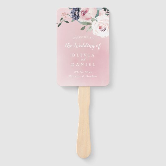 Bloeiende botanische roze bloemenbruiloft programm handwaaier (Voorkant)