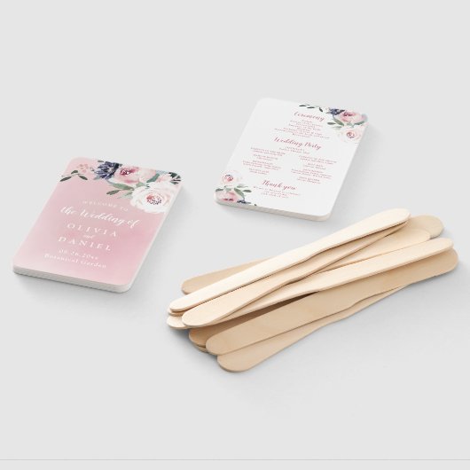Bloeiende botanische roze bloemenbruiloft programm handwaaier (Niet-gemonteerd)