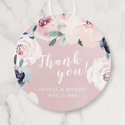 Bloeiende botanische roze bloemige dank je wel bedankjes labels (Voorkant)