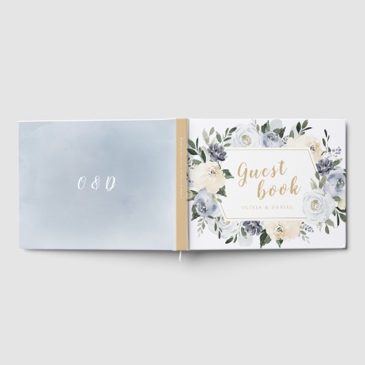 Bloeiende botanische stoffige blauwe bloemen bruil gastenboek (Volledig)