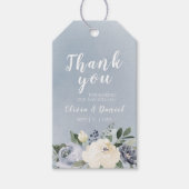 Bloeiende botanische stoffige blauwe bloemen dank  cadeaulabel (Voorkant)