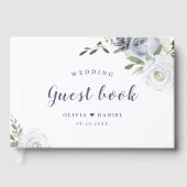 Bloeiende botanische stoffige blauwe bloemenbruilo gastenboek (Voorkant)