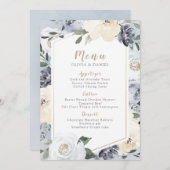 Bloeiende botanische stoffige blauwe bloemenbruilo menu (Voorkant / Achterkant)