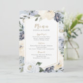 Bloeiende botanische stoffige blauwe bloemenbruilo menu (Staand voorkant)