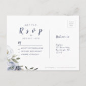 Bloeiende botanische stoffige blauwe bloemenbruilo uitnodiging briefkaart (Achterkant)