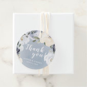 Bloeiende botanische stoffige blauwe bloemige dank bedankjes labels (In situ)