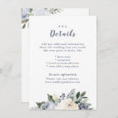 Bloeiende botanische stoffige blauwe bruiloft inse informatiekaartje (Voorkant / Achterkant)