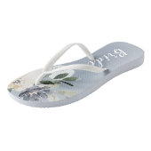 Bloeiende botanische stoffige blauwe gepersonalise teenslippers (Schuin)