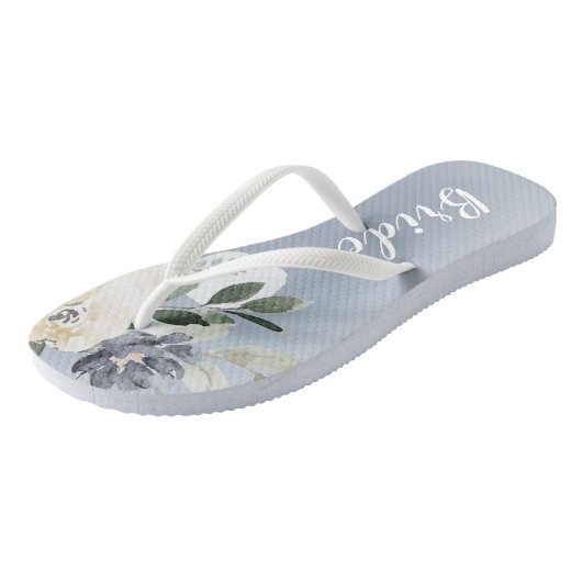 Bloeiende botanische stoffige blauwe gepersonalise teenslippers (Schuin)