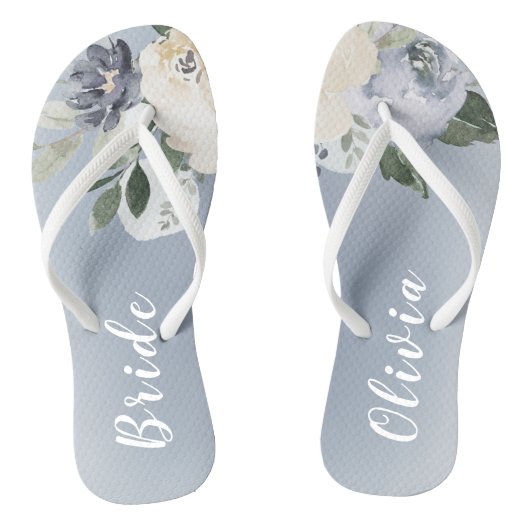Bloeiende botanische stoffige blauwe gepersonalise teenslippers (Voetbed)