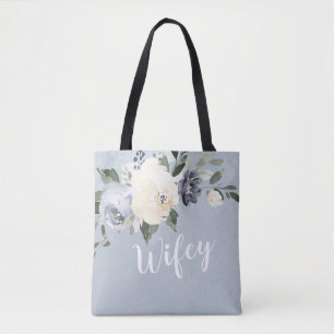 Bloeiende botanische stoffige blauwe gepersonalise tote bag