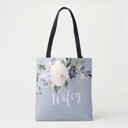 Bloeiende botanische stoffige blauwe gepersonalise tote bag (Voorkant)