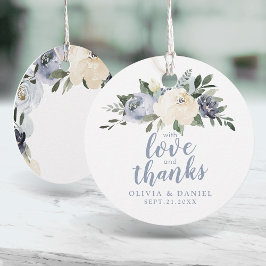 Bloeiende botanische stoffige blauwe met liefde en bedankjes labels