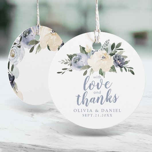 Bloeiende botanische stoffige blauwe met liefde en bedankjes labels