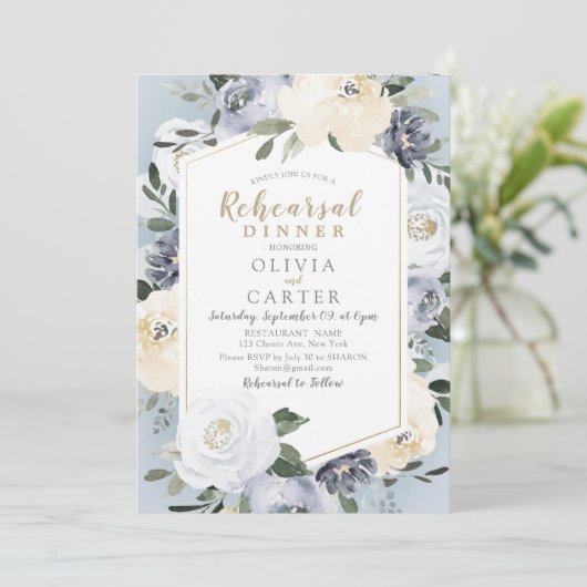 Bloeiende botanische stoffige blauwe repetitiedine kaart (Staand voorkant)