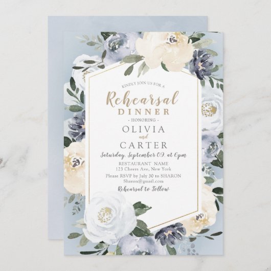 Bloeiende botanische stoffige blauwe repetitiedine kaart (Voorkant / Achterkant)