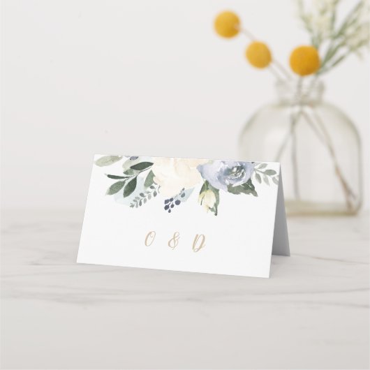 Bloeiende botanische stoffige blauwe Trouwplaats k Plaatskaartje (Achterkant)