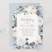 Bloeiende botanische stoffige blauwe verjaardagsfe kaart (Voorkant / Achterkant)