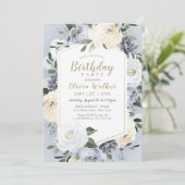 Bloeiende botanische stoffige blauwe verjaardagspa kaart (Staand voorkant)