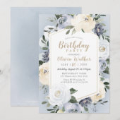 Bloeiende botanische stoffige blauwe verjaardagspa kaart (Voorkant / Achterkant)