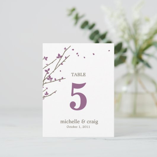 Bloeiende Branches Trouwtafel Nummer Kaart - Plum (Staand voorkant)