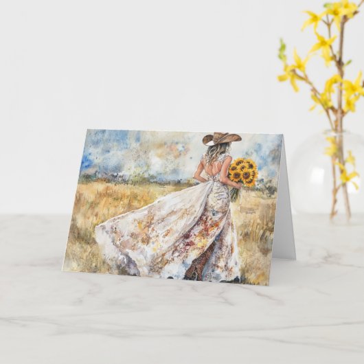 Bloeiende bruid viert liefde en vreugde kaart (Gele Bloem)