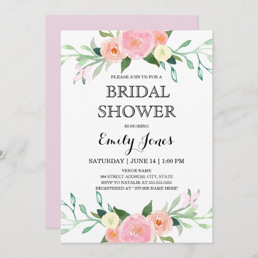 Bloeiende bruids douche uitnodiging (Voorkant / Achterkant)