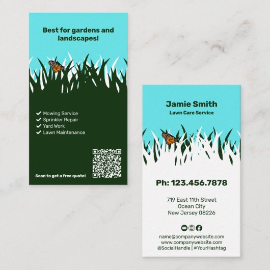 Bloeiende Business Vlinder Gepersonaliseerde Lawn  Visitekaartje (Voorkant / Achterkant)