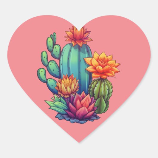  bloeiende cactus hart sticker (Voorkant)