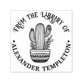 Bloeiende Cactus in Pot #1P Bibliotheek Boek Naam Zelfinktende Stempel (Design)