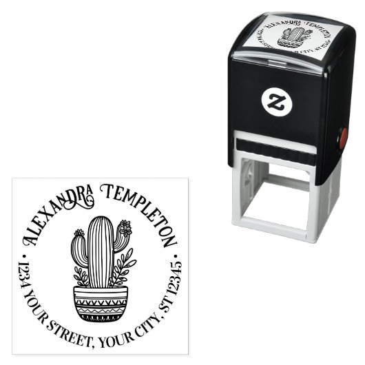 Bloeiende Cactus in Pot #1P Naam Retouradres Zelfinktende Stempel (In situ)