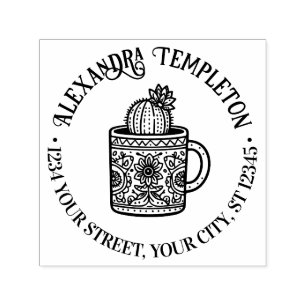 Bloeiende Cactus Koffiekop #1P Naam Adres Zelfinktende Stempel