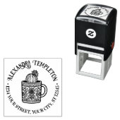 Bloeiende Cactus Koffiekopje #1P Naam Adres Zelfinktende Stempel (In situ)