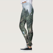 Bloeiende Cactus Mode Leggings groen blauw (Links)